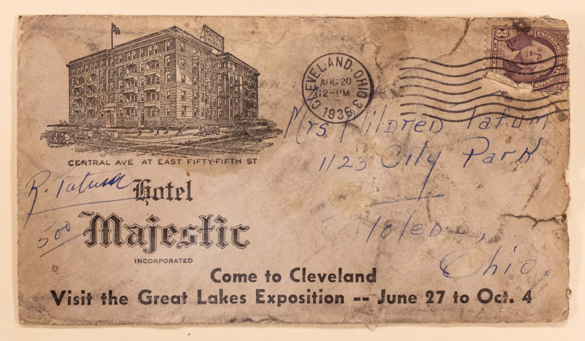 Envelope from a 1936 letter Art Tatum wrote to his mother