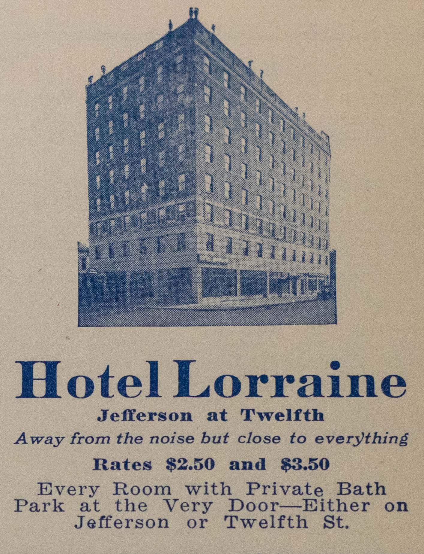 Advertisement for the Hotel Lorraine, 1920s