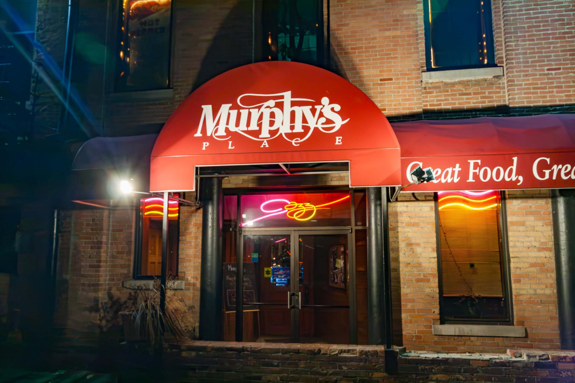 The front of Murphy's Place at night